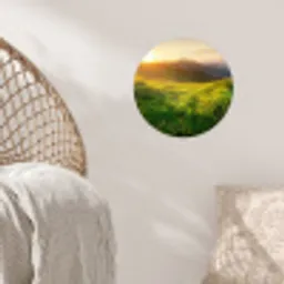 Gras - Heuvels - Zon - Natuur - Landschap Wandcirkel behangsticker klein -sfeer4