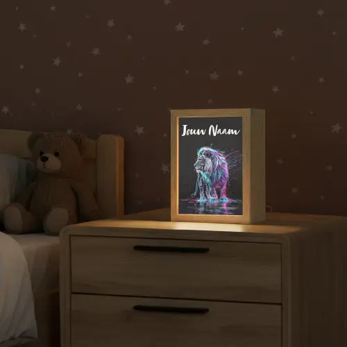 Leeuw - Kleuren - Zwart - Dieren Light Box met kabel (Kinderlampje) klein -sfeer1_kind