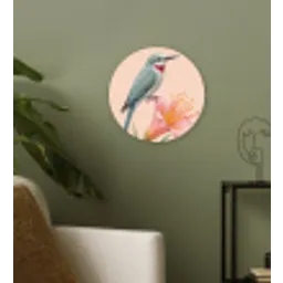 Vogel - Bloem - Natuur - Roze Wandcirkel kunststof plaat 5mm dik klein -sfeer3