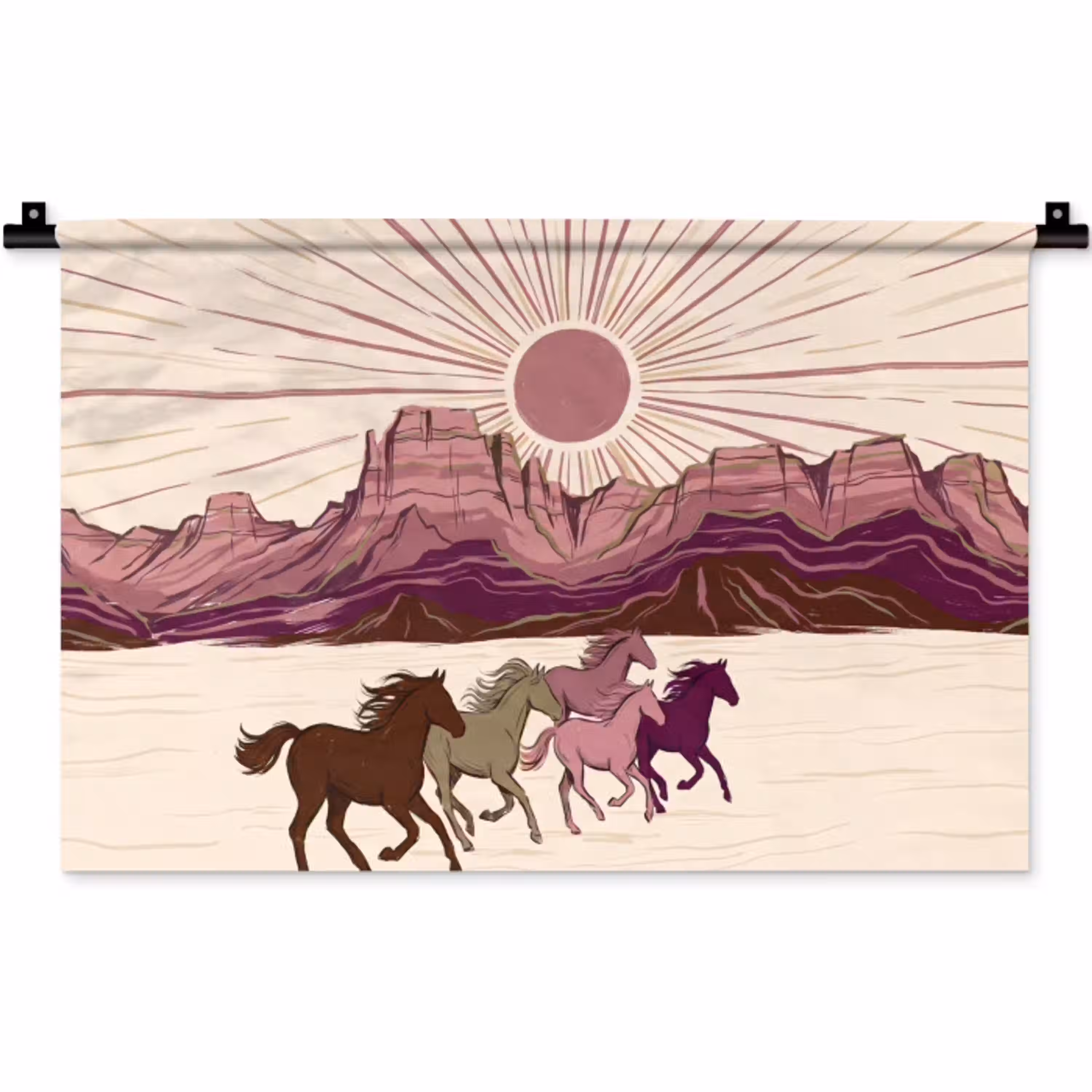 Paarden - Rennend - Woestijn - Natuur - Abstract Wandkleed katoen klein -zz3d