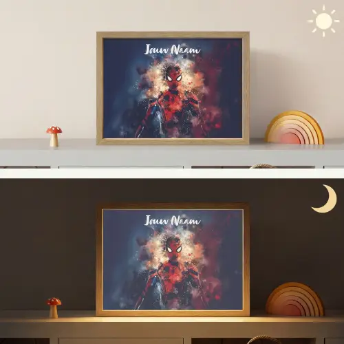 Superheld - Jongens - Rook - Kleuren Light Box met batterij (Wandlamp kind) middel -sfeer3_kind