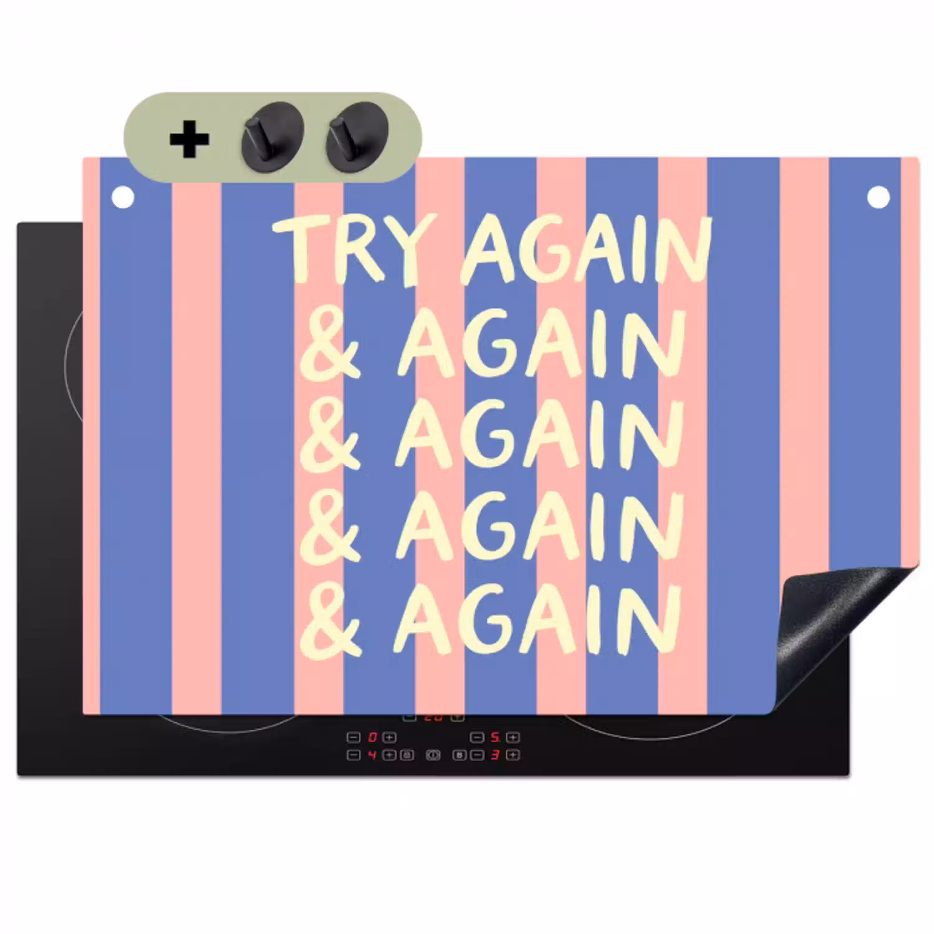 Try again - Strepen - Roze - Verticaal - Blauw Inductie beschemer met haakjes klein -3d