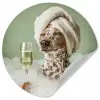 Hond - Bad - Champagne - Handdoek Wandcirkel behangsticker klein -3d