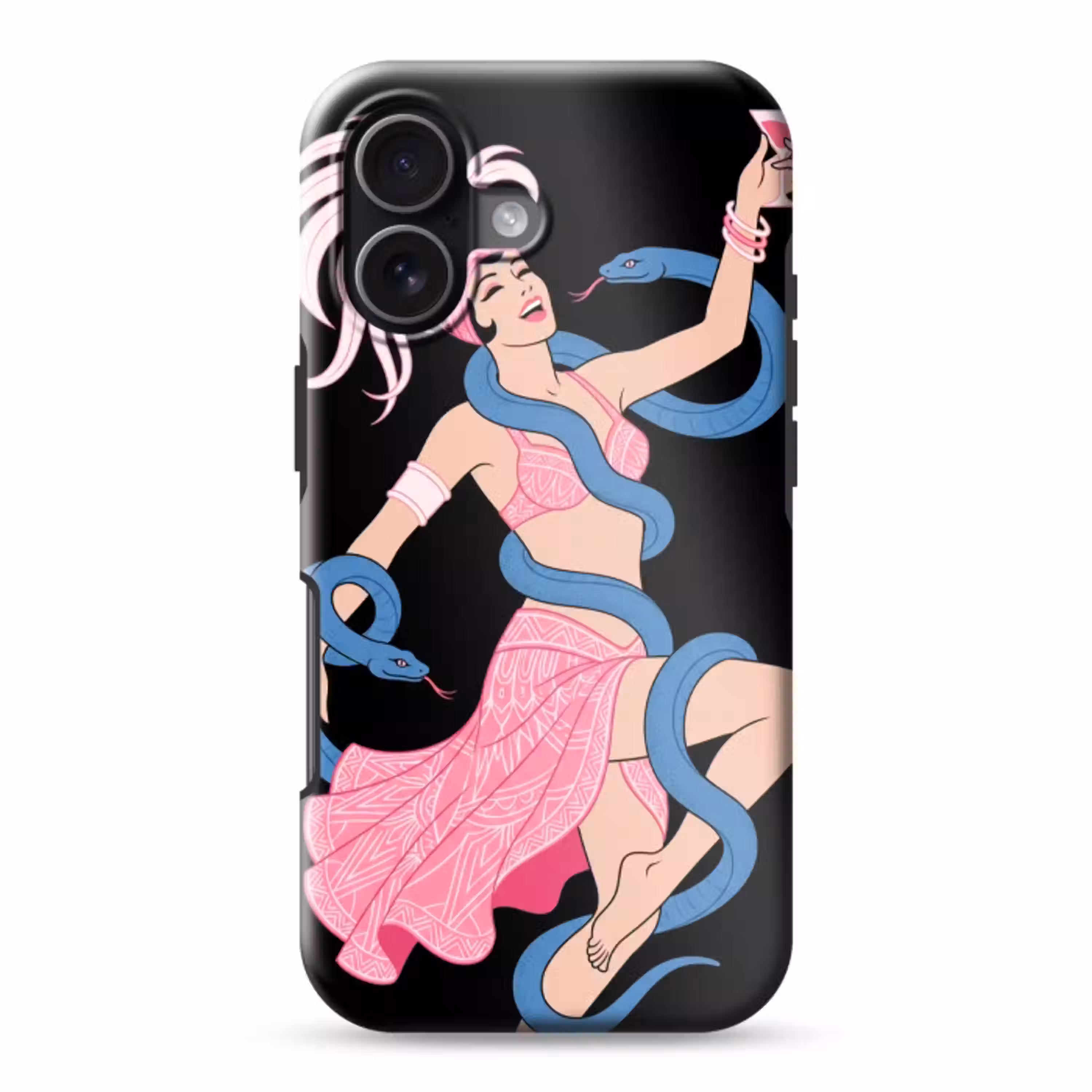 Vrouw - Danseres - Slangen - Art Deco - Roze Toughcase MagSafe Apple iPhone 17 klein -3d