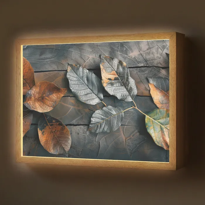 Bladeren - Herfst - Grijs - Natuur Light Box met batterij (Wandlamp) middel -z3d_website