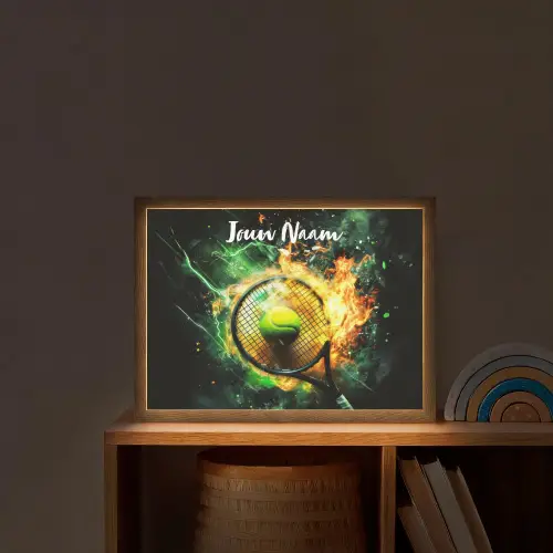 Tennis - Racket - Vuur - Groen Light Box met batterij (Wandlamp kind) middel -sfeer1_kind