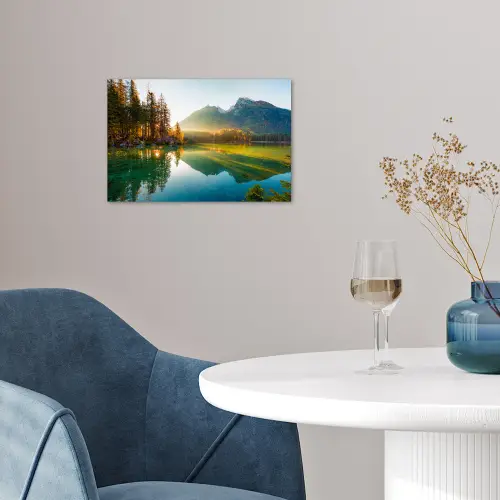 Meer - Bos - Bergen - Natuur - Zon - Landschap poster papier klein -sfeer3