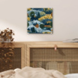 Huisjes - Bloemen - Patroon - Geel - Blauw plexiglas 5mm klein 11 -sfeer4