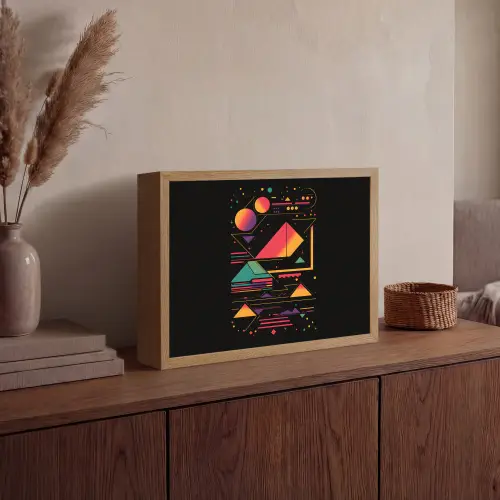 Piramides - Cirkels - Neonkleuren - Geometrisch Light Box met batterij (Wandlamp) middel -sfeer2