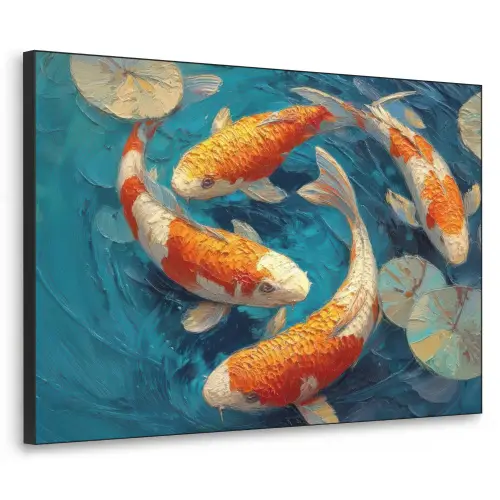 Vissen - Waterlelies - Oranje - Water Textielframe zwart klein -3d