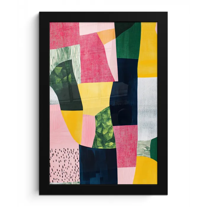 Abstract - Roze - Lappen - Vormen - Geel fotolijst zwart zonder passe partout klein -3d