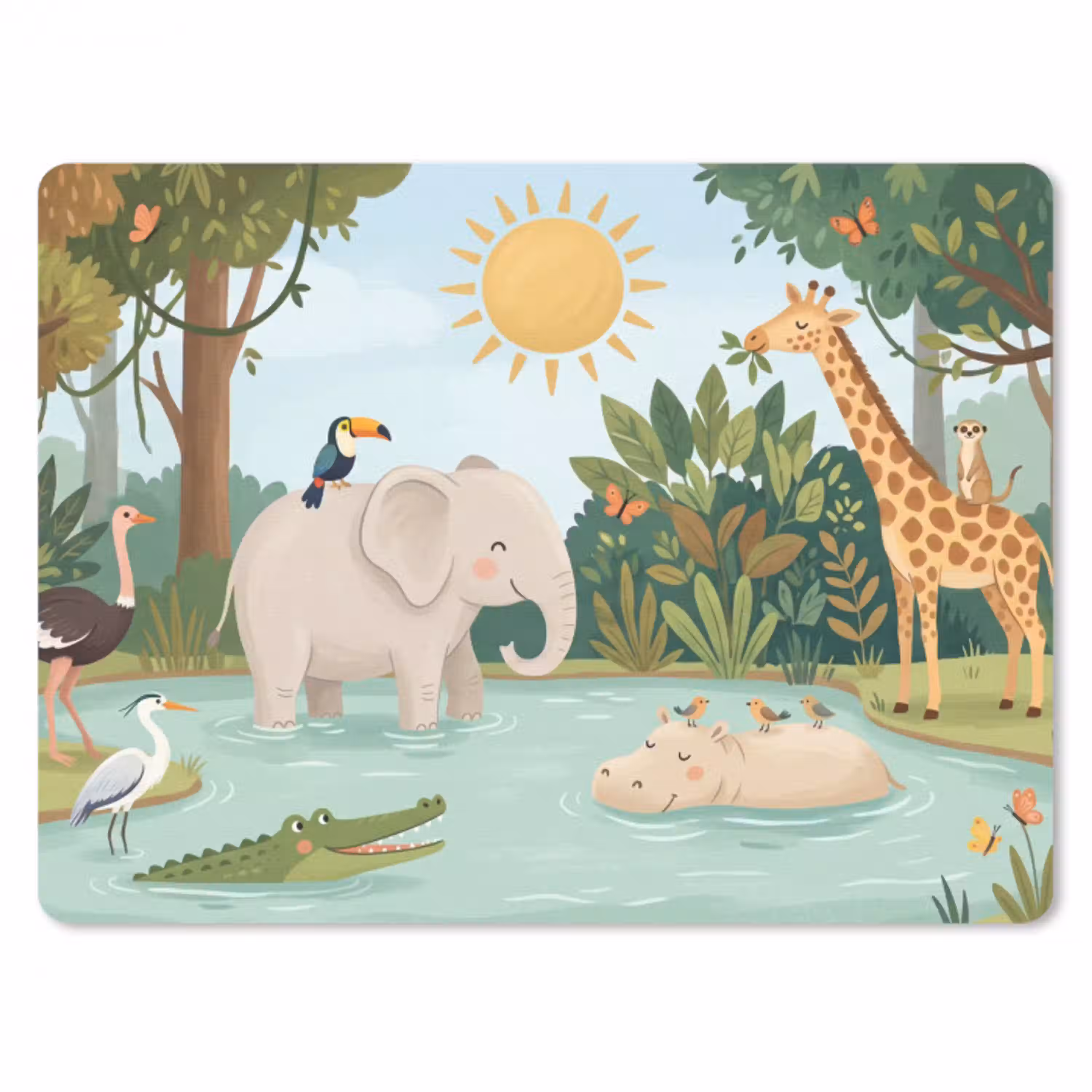 Jungle - Oase - Dieren - Kleurrijk muismat rubber klein -3d