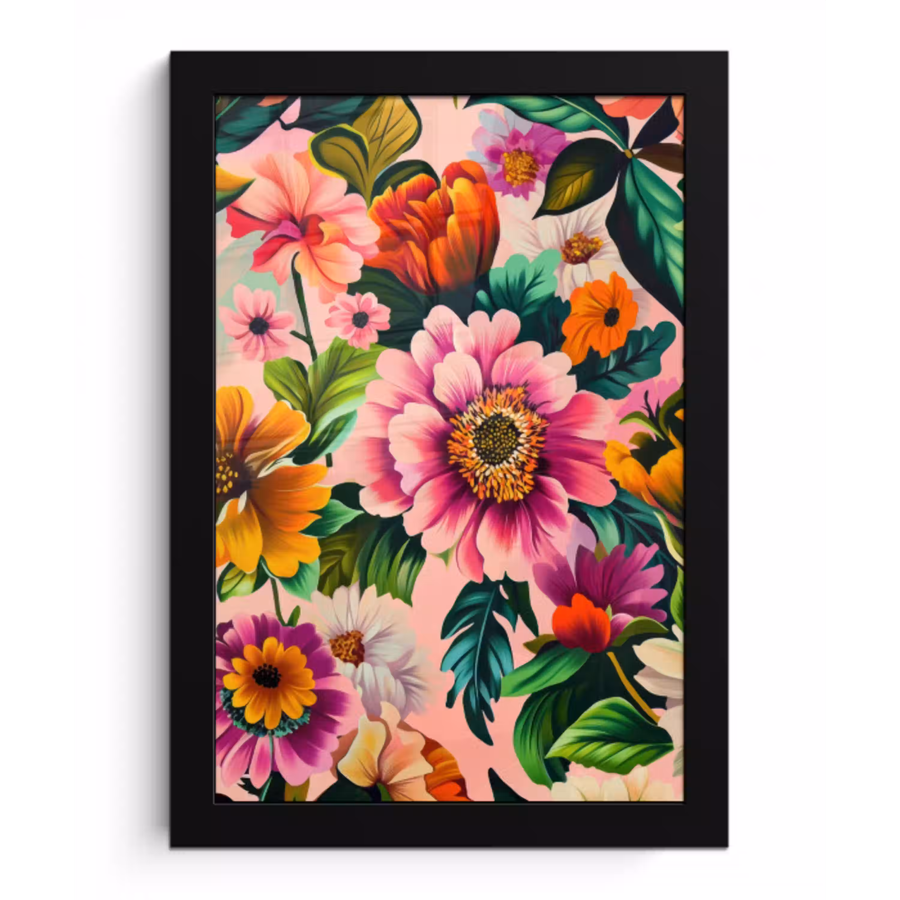 Bloemen - Kleurrijk - Roze fotolijst zwart zonder passe partout klein -3d