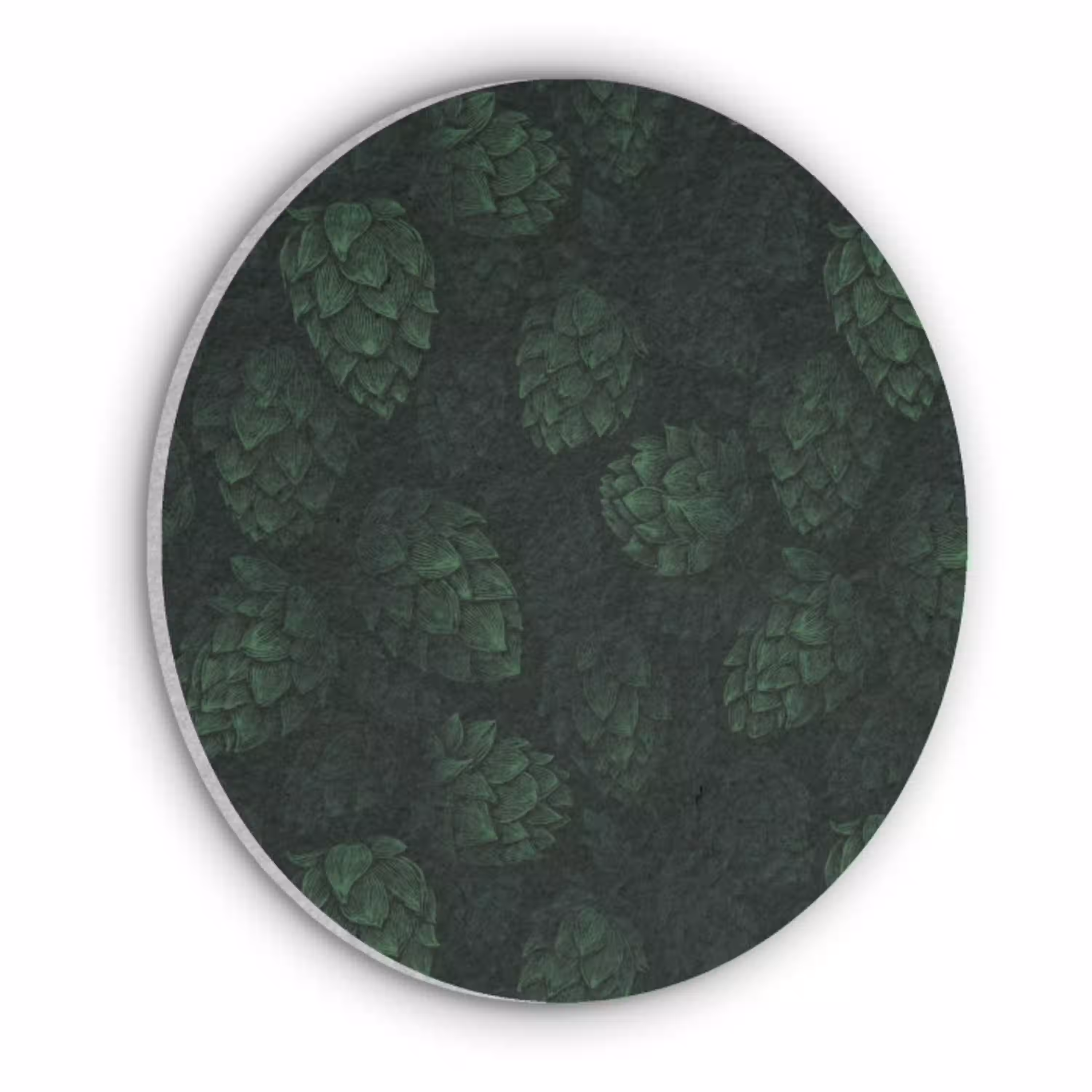 Donker - Groen - Hopbellen - Botanisch - Illustratie Akoestische PET Vilt - Rond klein 838 -3d