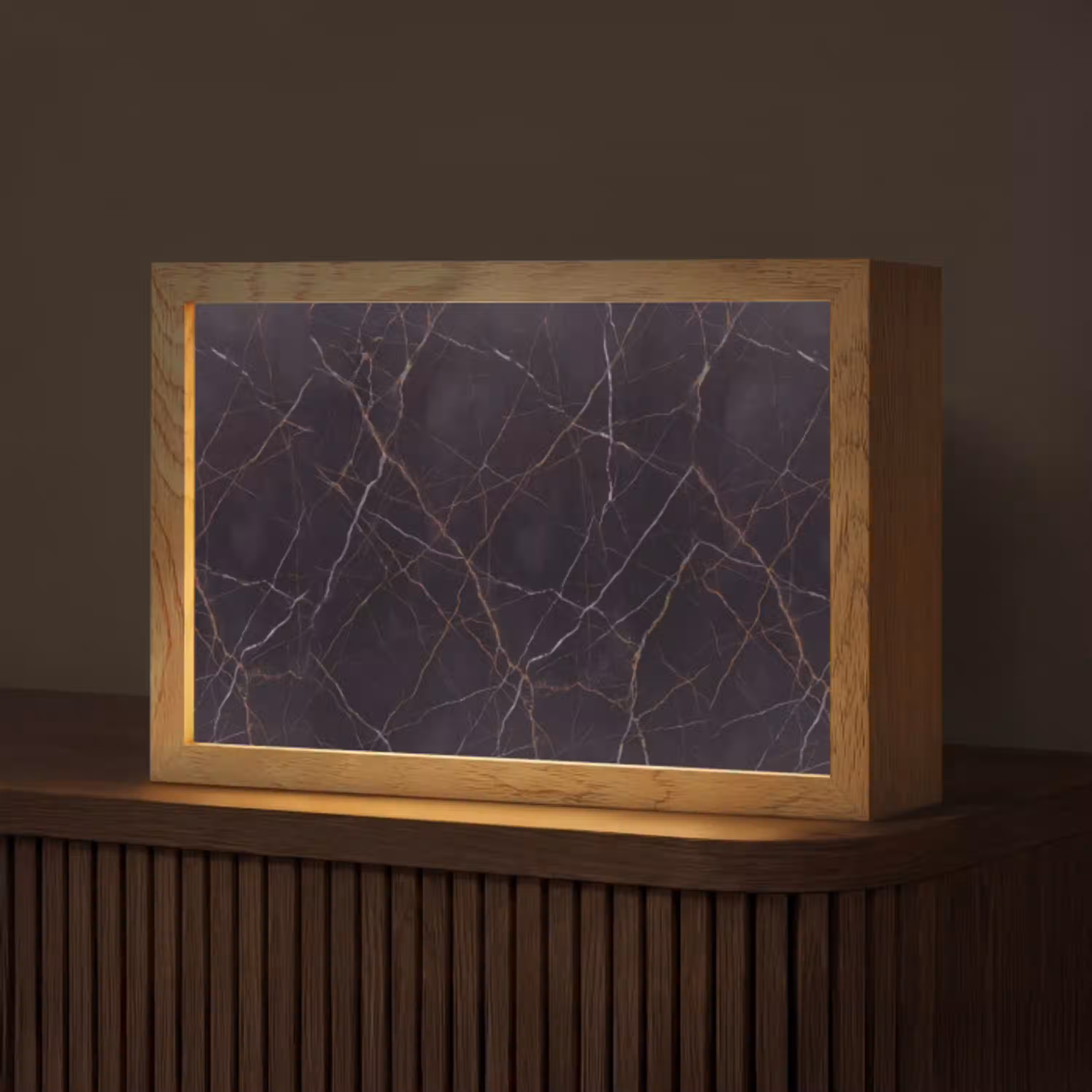 Natuursteen - Marmerpatroon - Abstract - Modern - Zwart - Goud Light Box met kabel (Tafellamp) klein -z3d_website