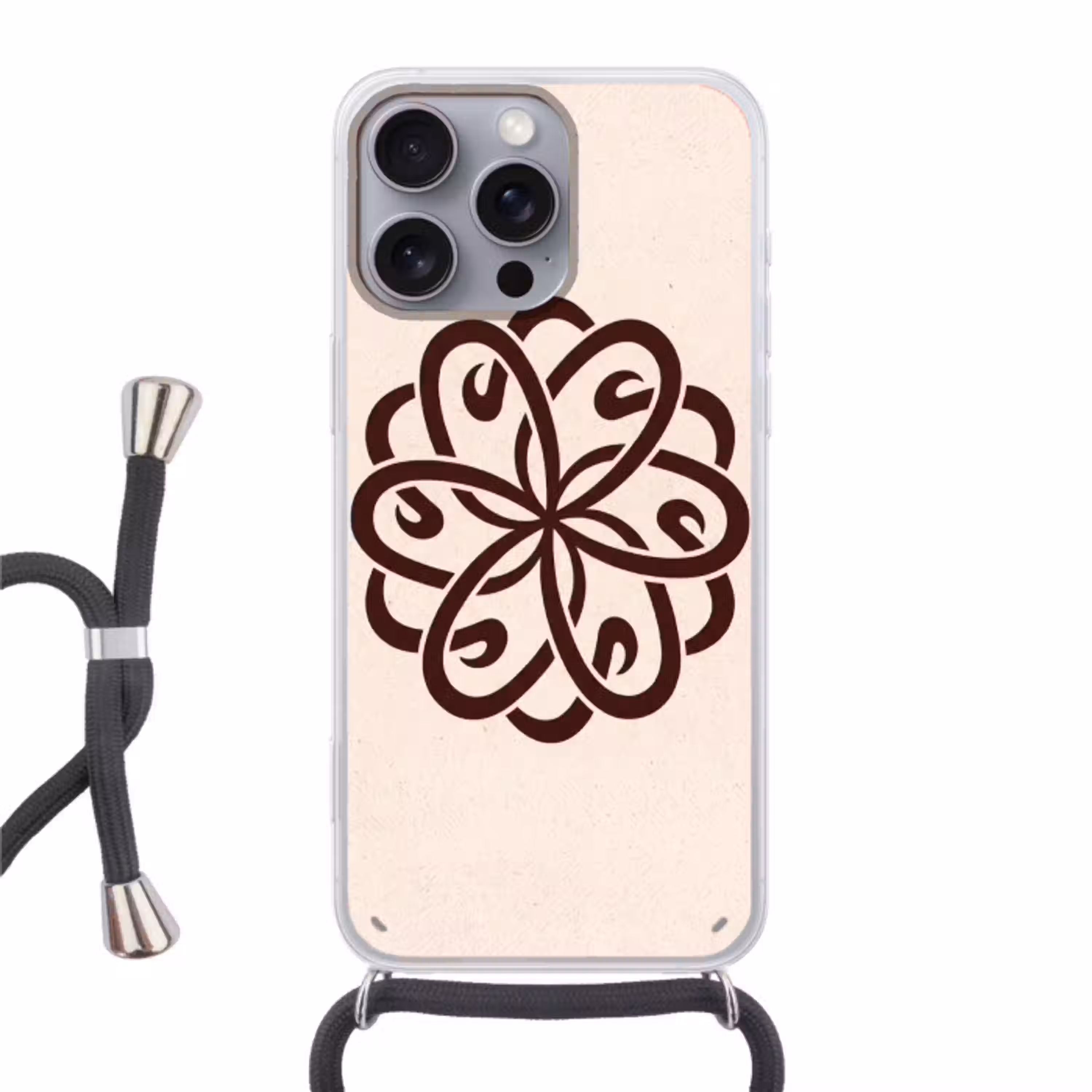 Patroon - Knoop - Abstract - Modern - Bruin Hoesje iPhone 16 Pro Max met koord klein -3d