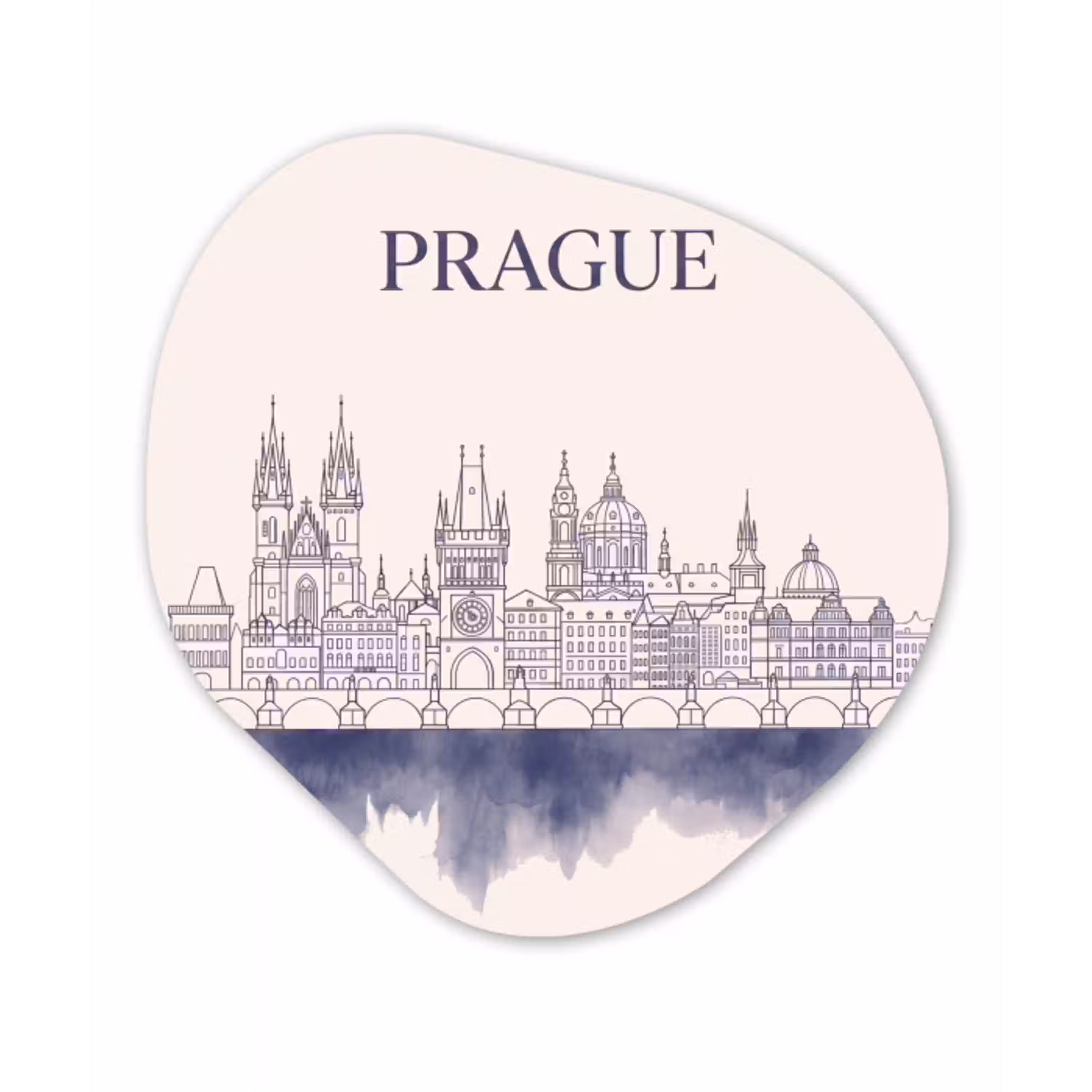 Praag - Skyline - Architectuur - Blauw Wandcirkel Organisch Aluminium middel -3d