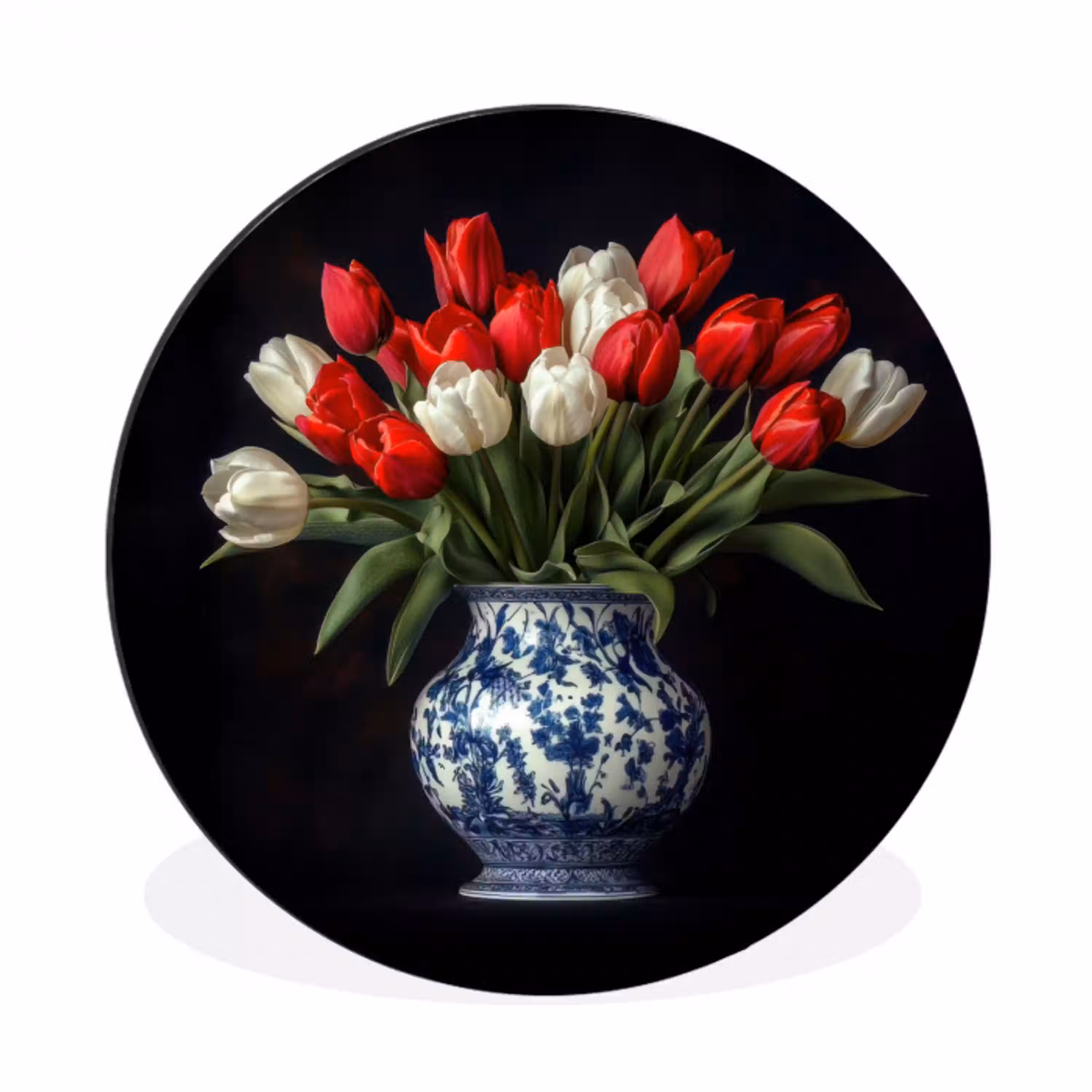 Rode - Bloemen - Tulpen - Vaas Wandcirkel aluminium klein -3d