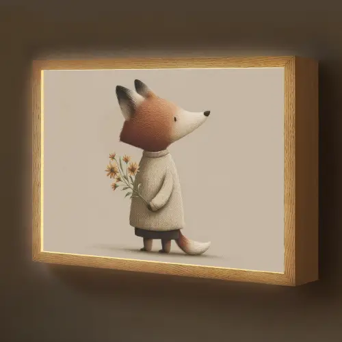 Vos - Gele bloemen - Minimalistisch Light Box met batterij (Wandlamp kind) middel -z3d_website