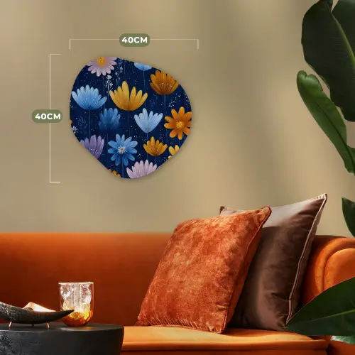 Bloemen - Patroon - Blauw - Contrast Wandcirkel Organisch Forex 3mm klein -sfeer3