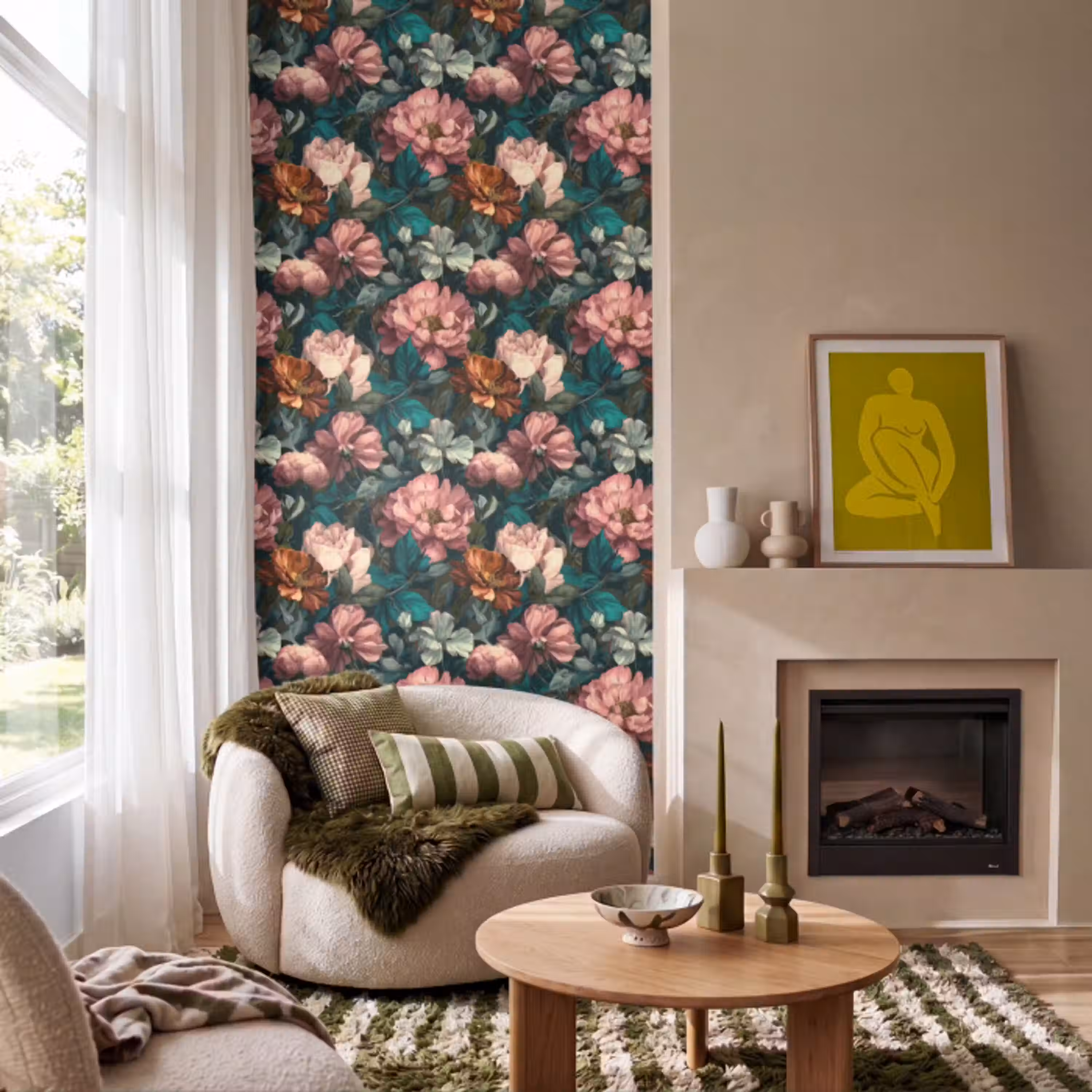 Bloemen - Schilderachtig - Patroon - Roze Behang Vlies klein 1076 -sfeer2