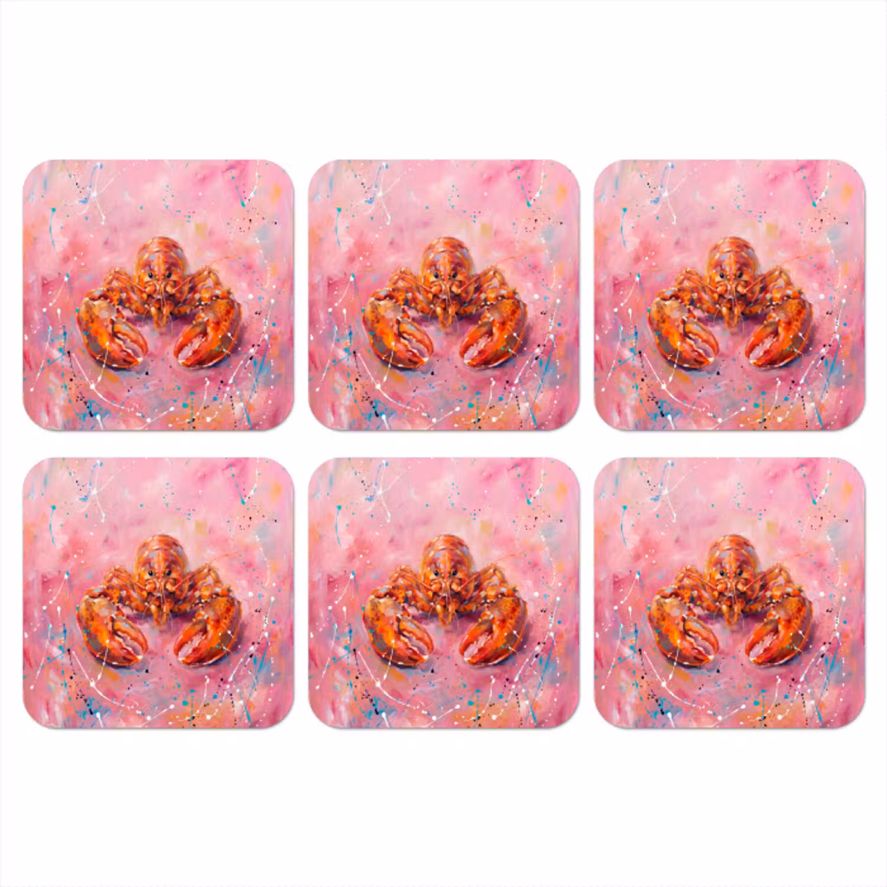 Zeeleven - Kreeft - Spatters - Abstract - Roze onderzetter kurk middel -3d