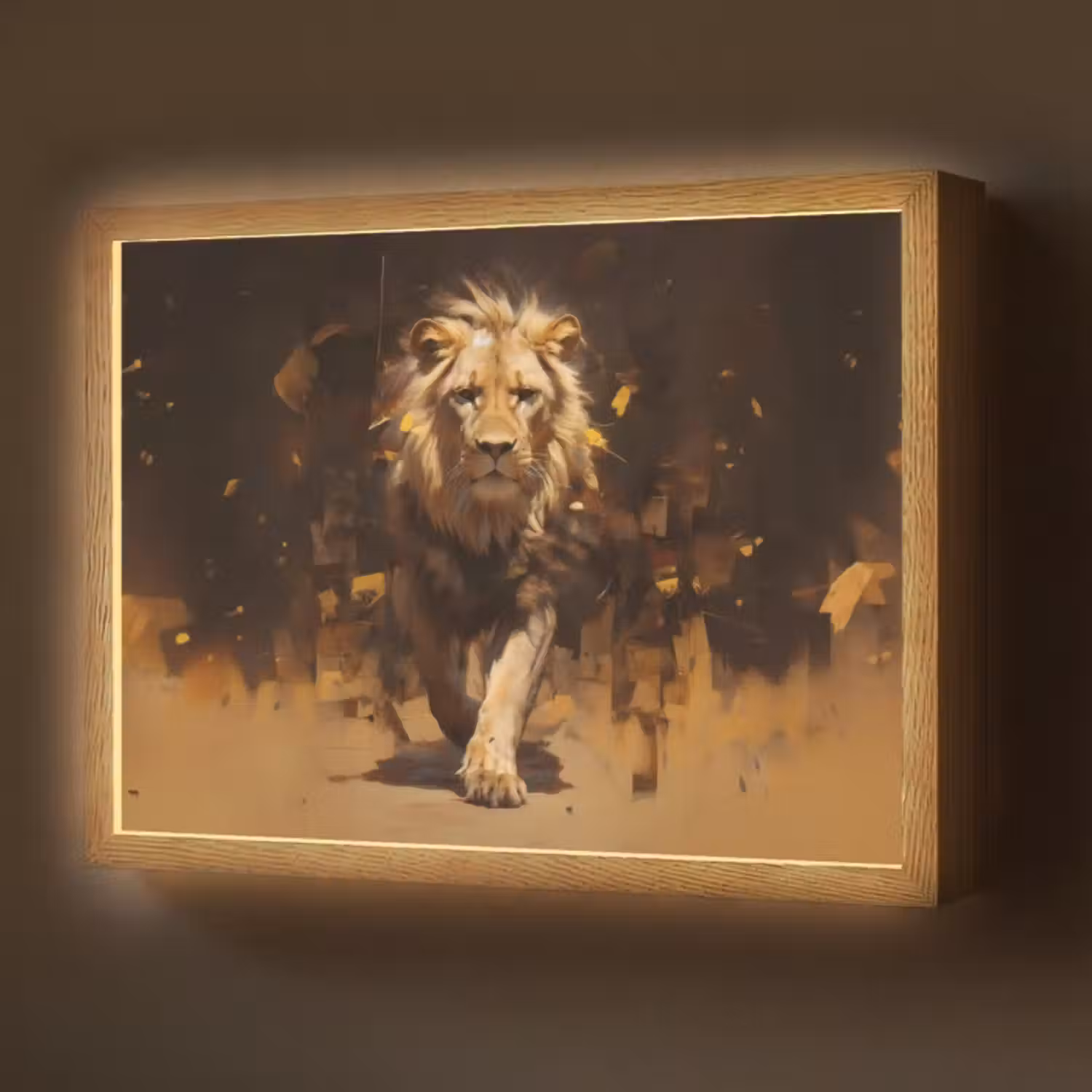 Lightbox - Wandlamp - Leeuw - Geschilderd - Abstract - Goud