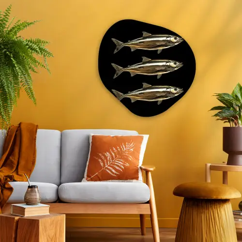 Vissen - Goud - Zwart Wandcirkel Organisch Plexiglas middel -sfeer4