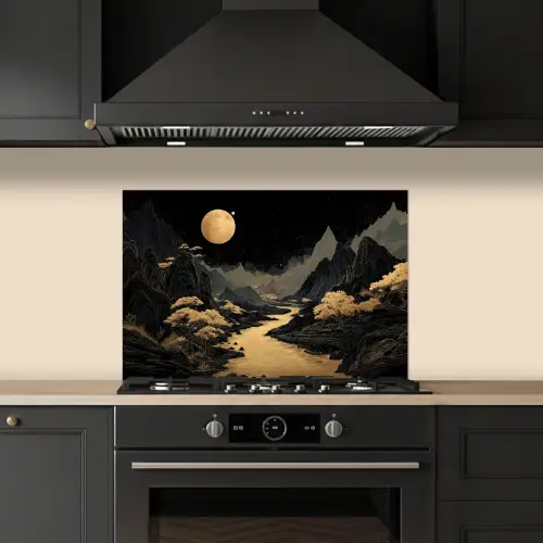Gouden rivier - Bergen - Maan - Sterrenhemel keuken achterwand spatscherm klein -sfeer1