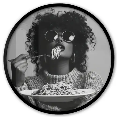 Vrouw - Pasta - Zwart - Wit Fotolijst rond zonder passe partout klein -3d