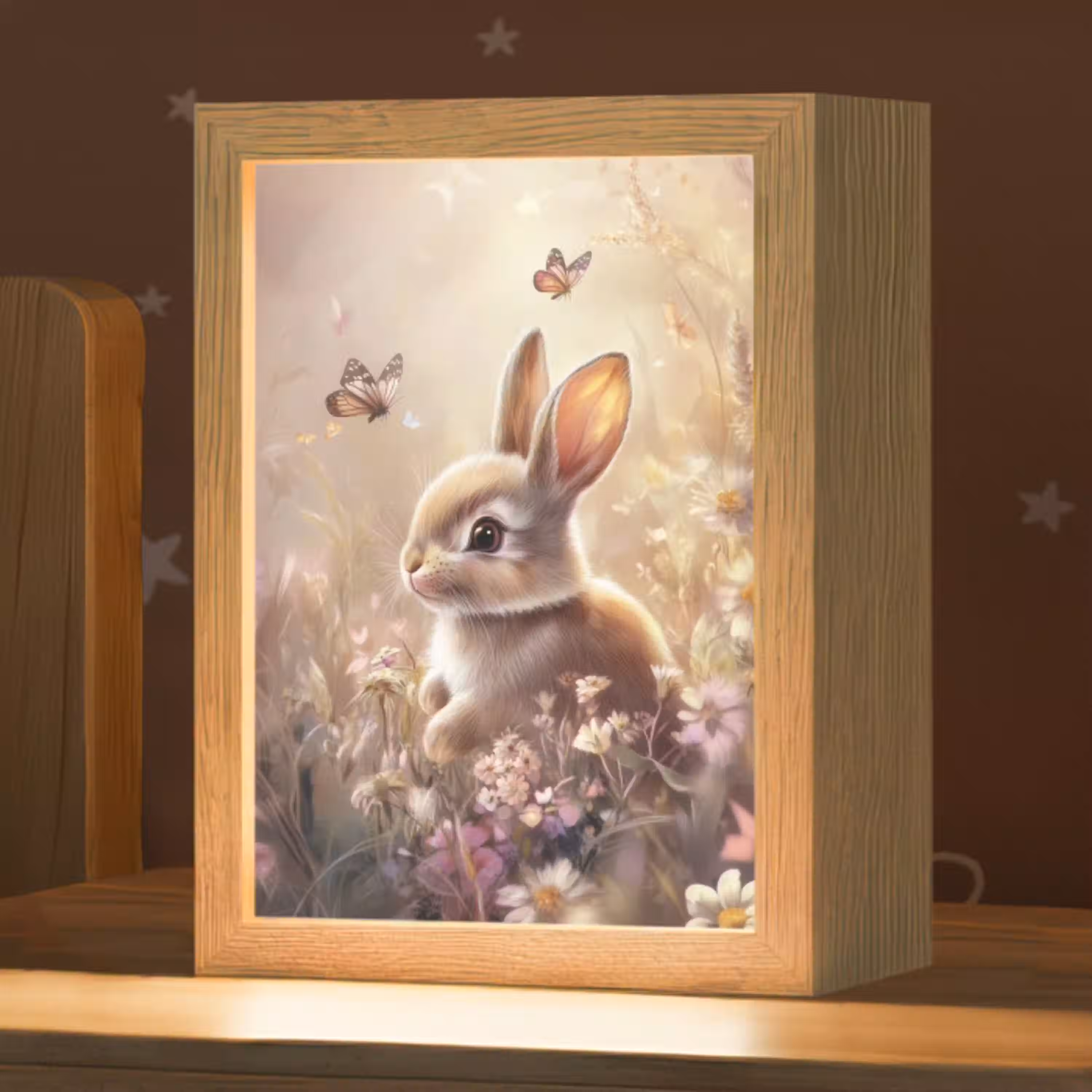 Konijntje - Bruin - Bloemen - Vlinders Light Box met kabel klein -zzz_3d_website