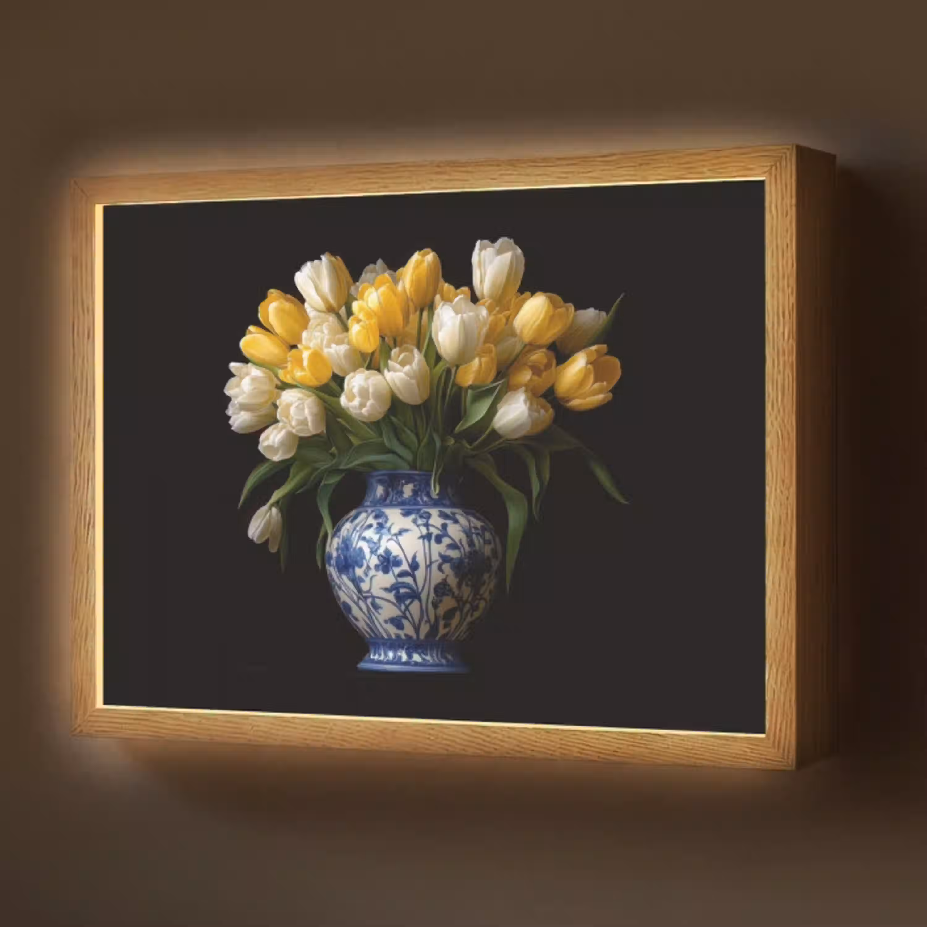 Geel - Tulpen - Vaas - Bloemen Light Box met batterij (Wandlamp) middel -z3d_website