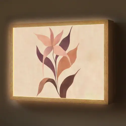 Minimalistisch - Bloem - Bladeren - Beige Light Box met batterij (Wandlamp) middel -z3d_website