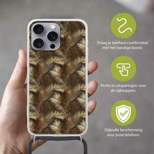 Tropisch - Bladeren - Goud Hoesje iPhone 16 Pro Max met koord klein 804 -sfeer2_NL