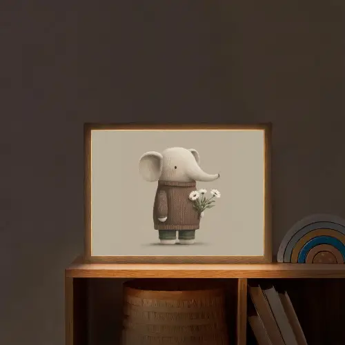 Olifant - Witte bloemen - Kindvriendelijk Light Box met batterij (Wandlamp kind) middel -sfeer1_kind
