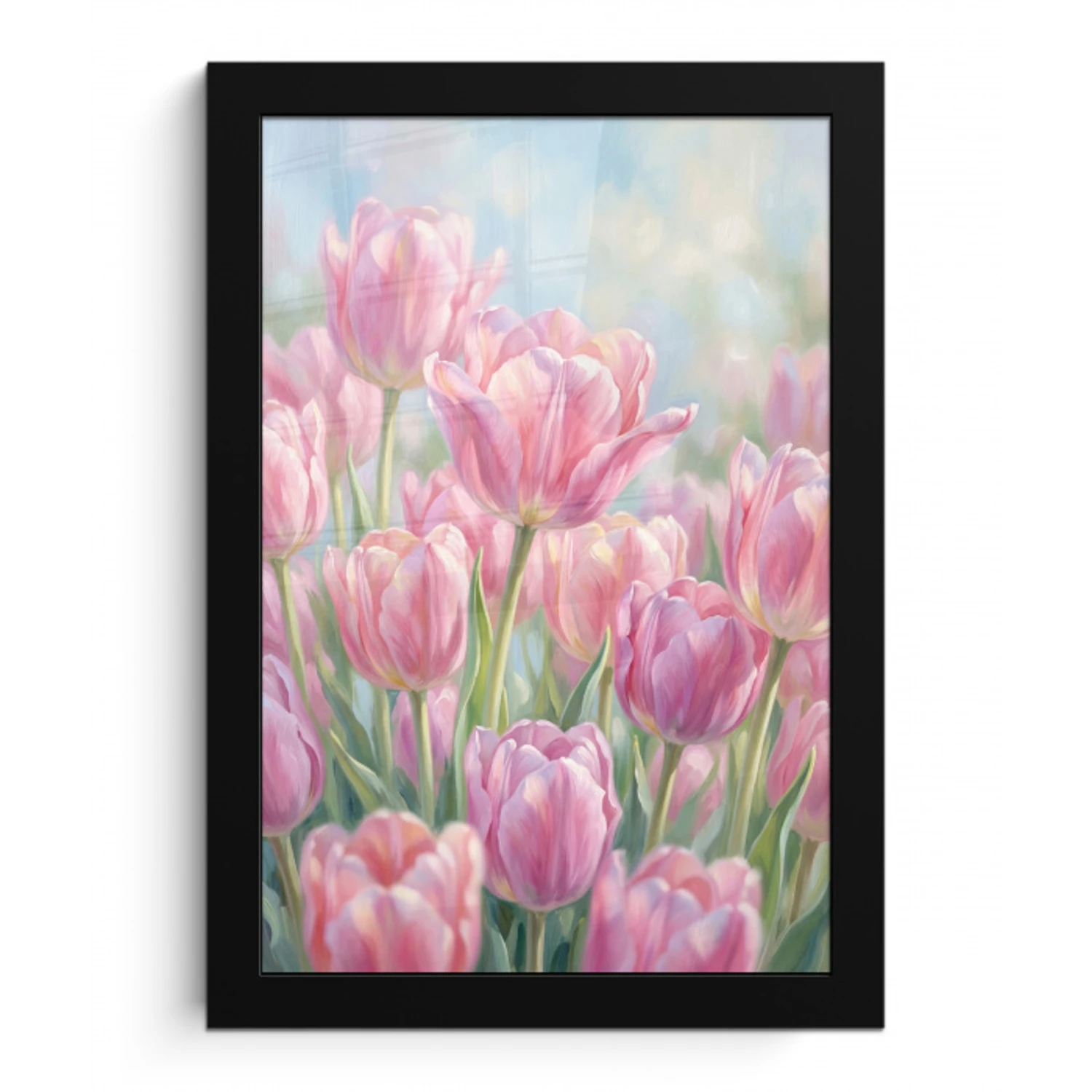 Tulpen - Veld - Lente - Roze fotolijst zwart zonder passe partout klein -3d