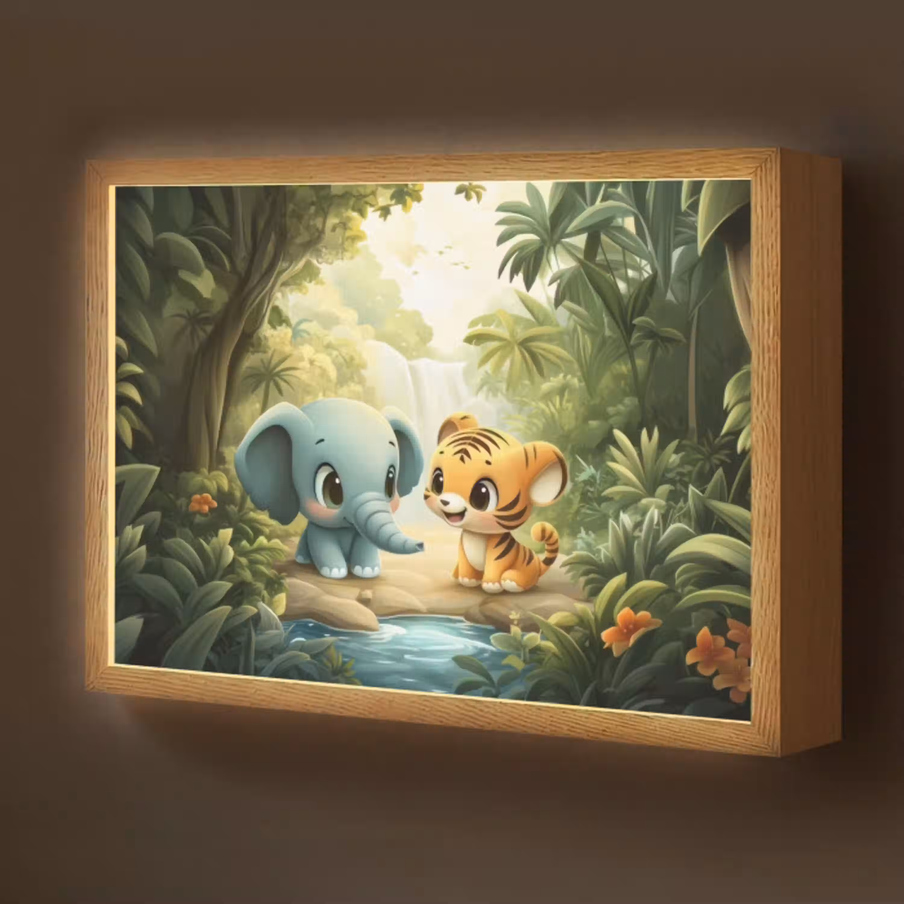Olifant - Tijger - Bos - Jungle Light Box met batterij (Wandlamp kind) middel -z3d_website