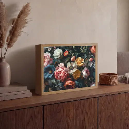 Vintage - Kleurrijk - Bloemen - Modern Light Box met batterij (Wandlamp) middel -sfeer2