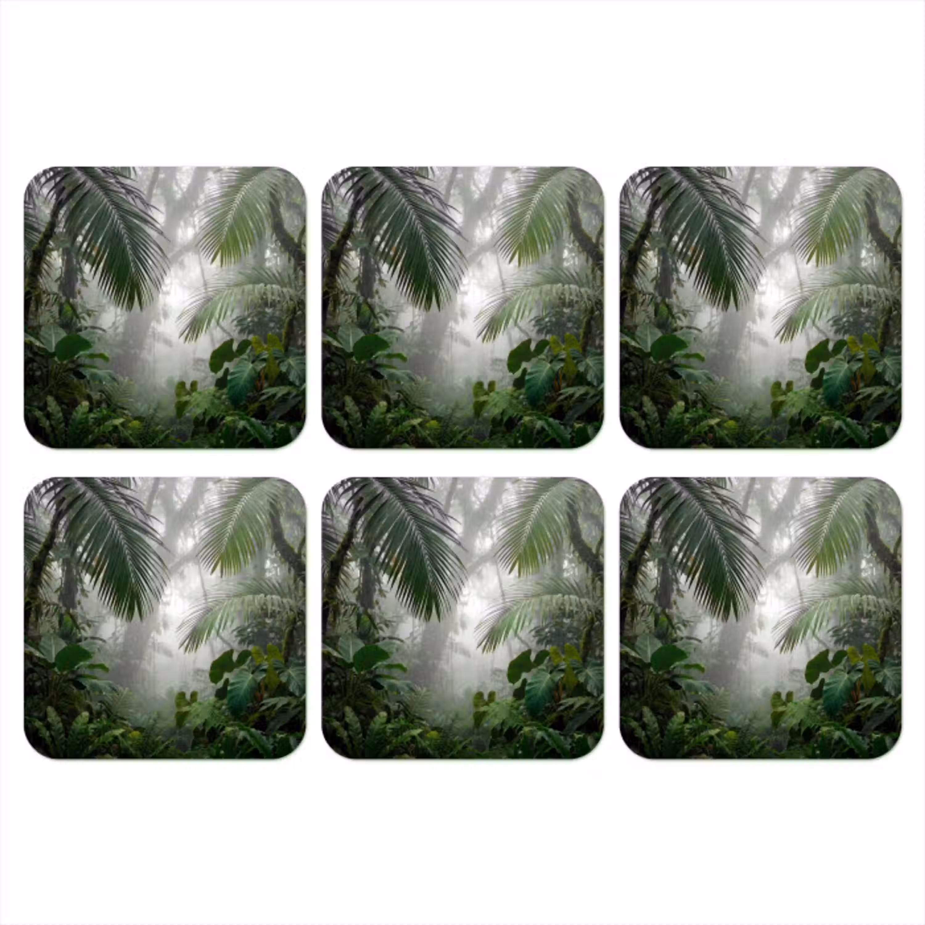 Natuur - Jungle - Mist - Tropisch - Groen onderzetter kurk middel -3d