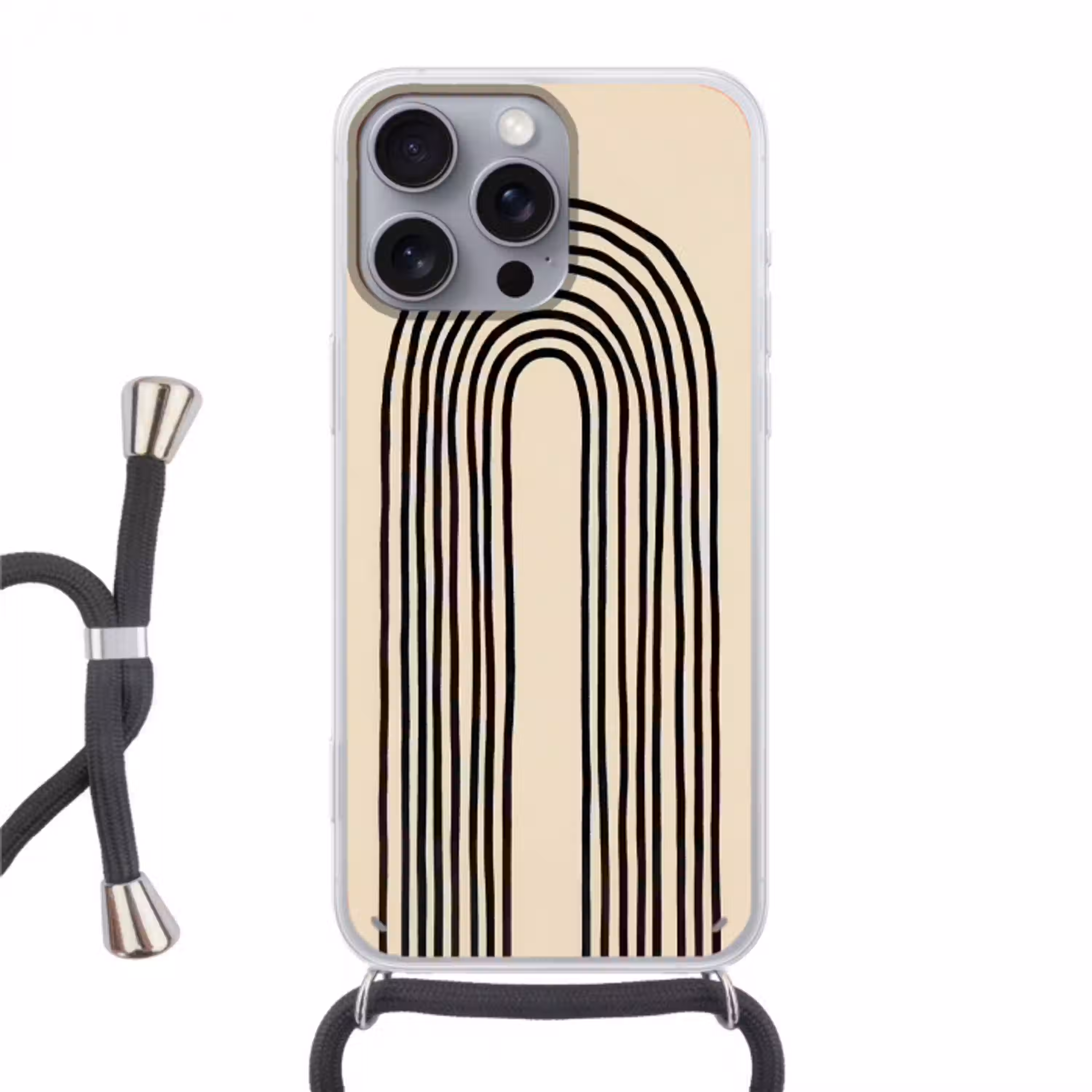 Boogvormen - Zwart - Strak Hoesje iPhone 16 Pro Max met koord klein -3d
