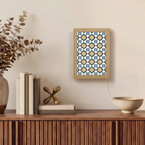 Klassiek - Geometrisch - Blauw Light Box met kabel (Tafellamp) klein 925 -sfeer2