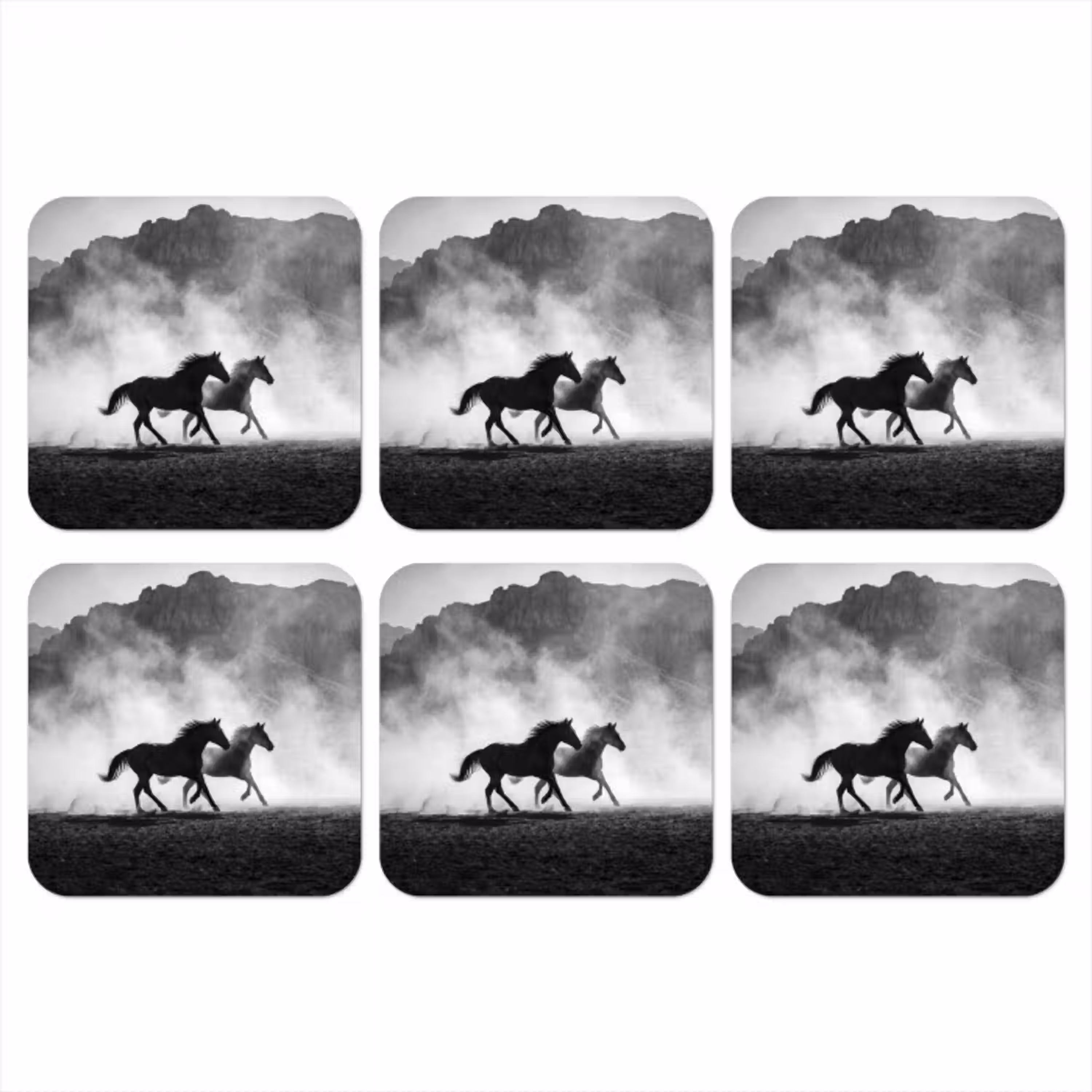 Paard - Ren - Stof - Zwart-wit - Dieren onderzetter kurk middel -3d