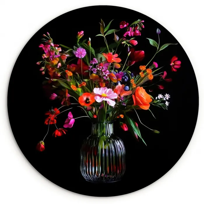 Boeket - Veldbloemen - Vaas Wandcirkel plexiglas klein -3d