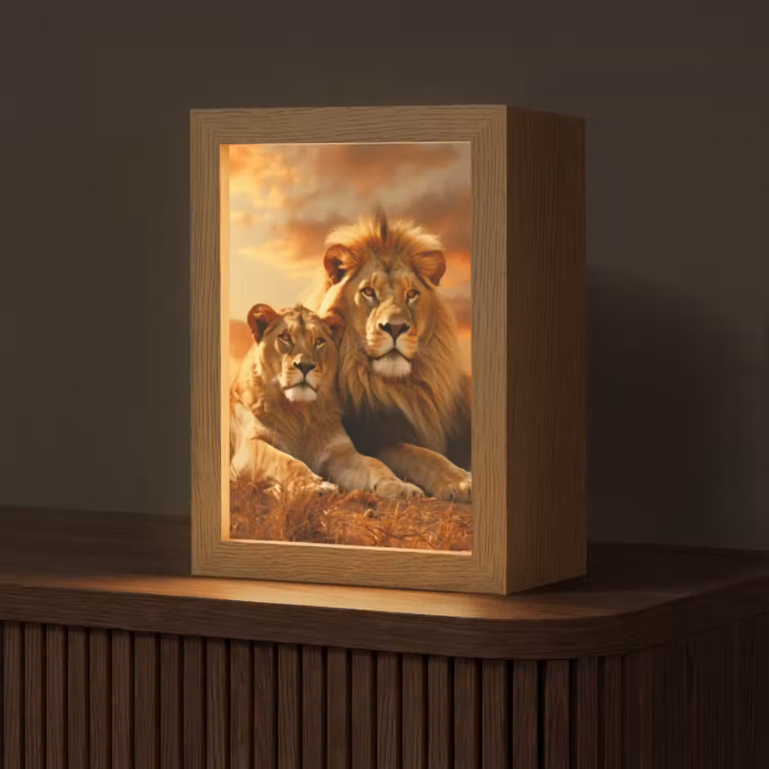 Tischlampe - Löwen - Sonnenuntergang - Afrika - Savanne - Tiere