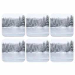 Meer - Dennen - IJs - Winter - Rustgevend onderzetter kurk middel -3d