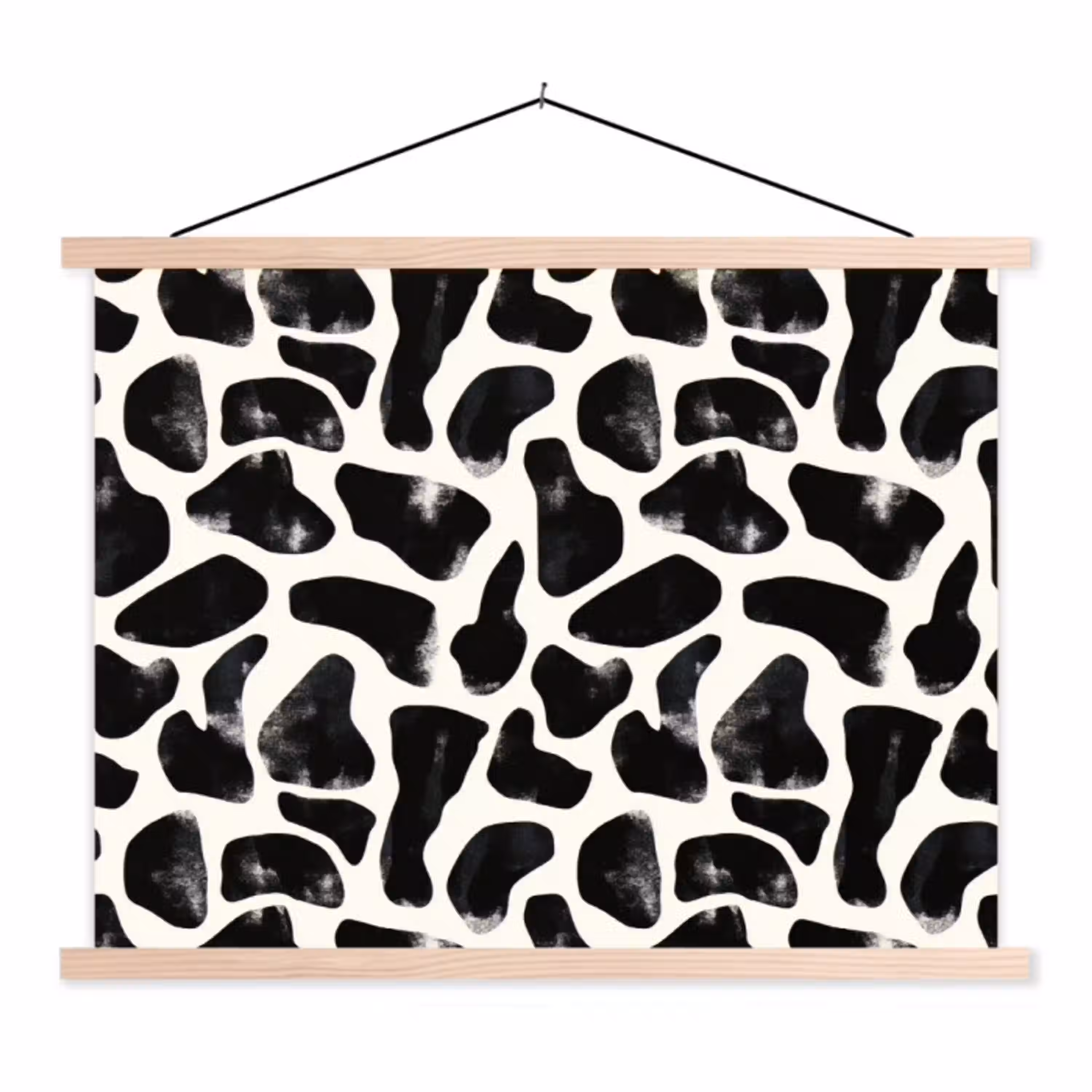 Dierenpatroon - Vlekken - Zwart - Wit textielposter latten blank klein 122 -3d