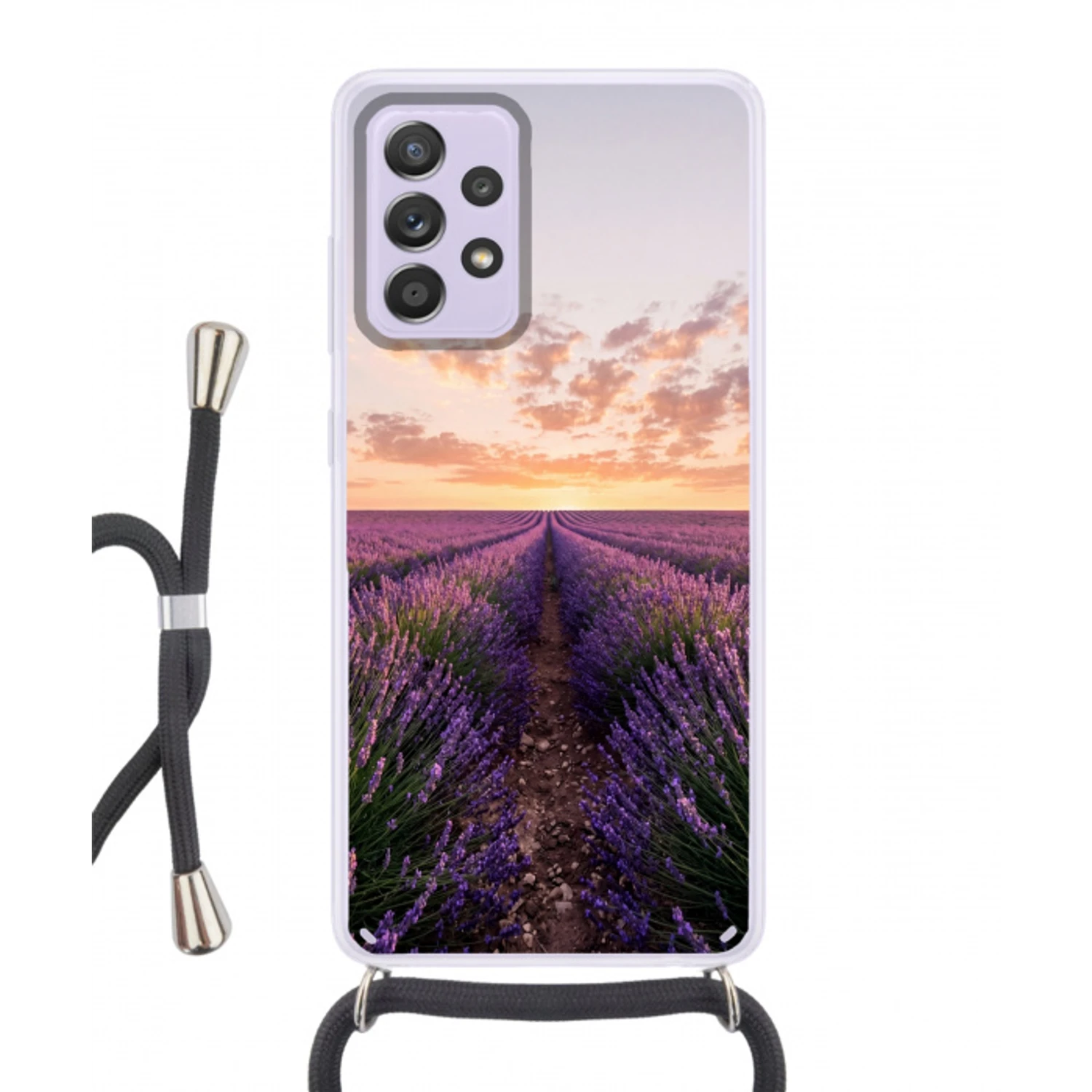 Landschap - Lavendelveld - Paars Hoesje Samsung Galaxy A52 5G met koord klein -3d