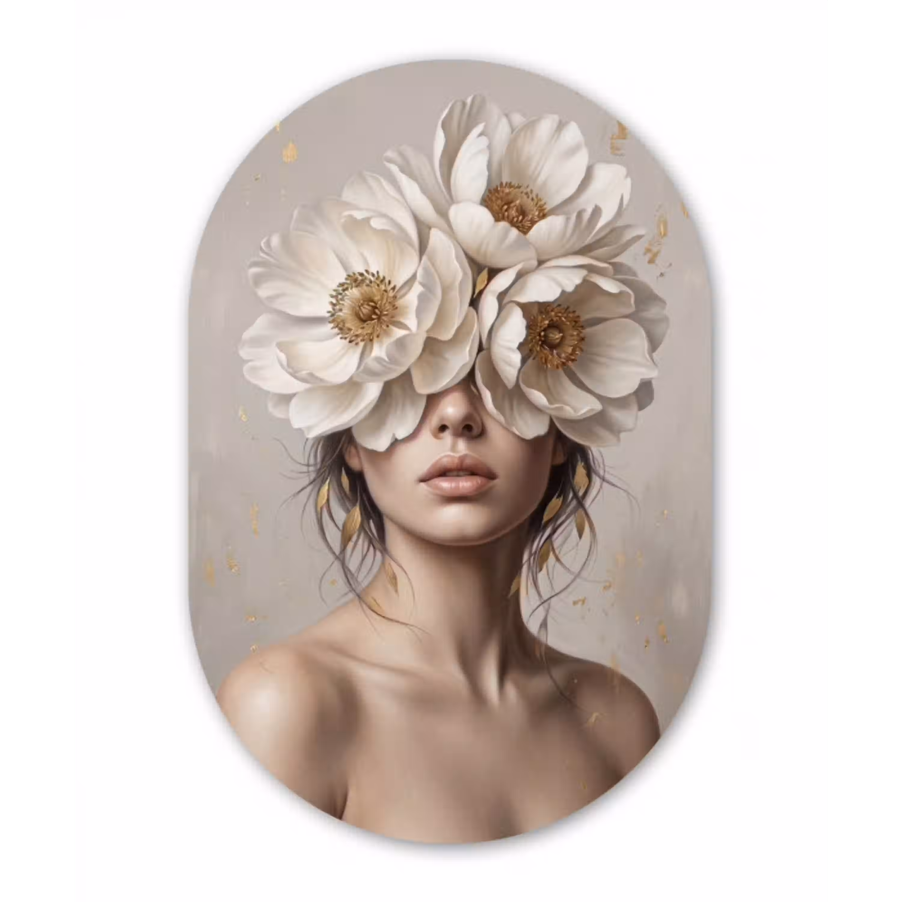 Vrouw - Pioenroos - Wit Wandcirkel Ovaal Aluminium middel -3d