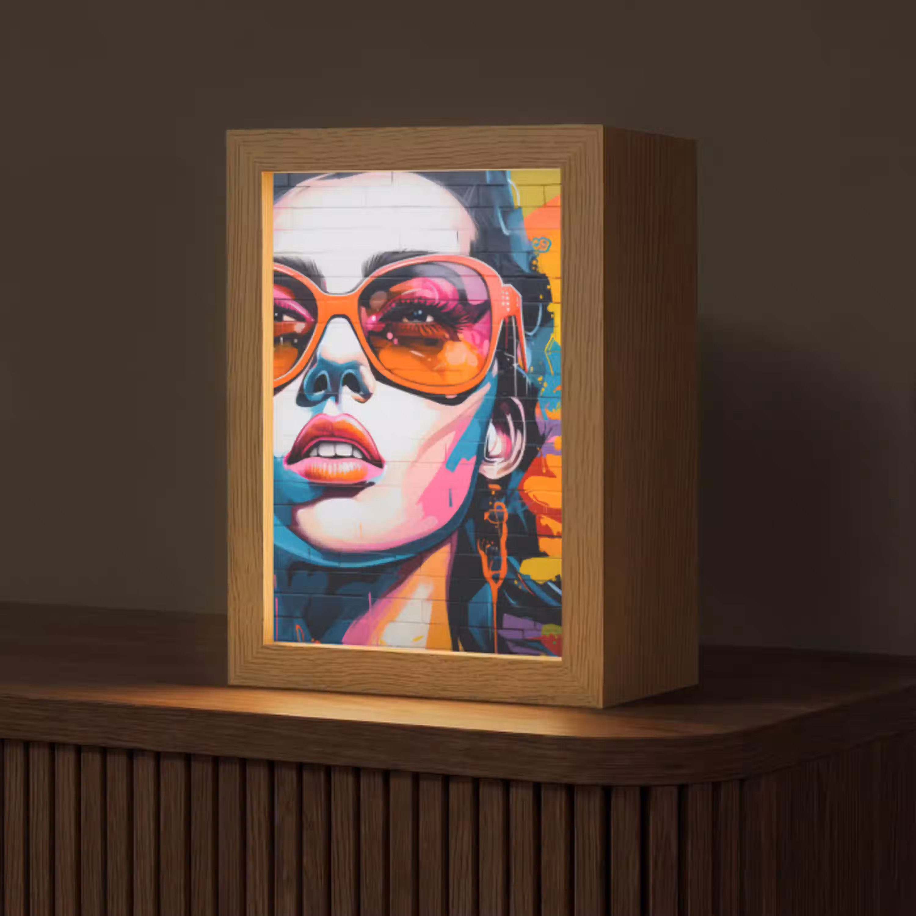 Vrouw - Bril - Kleuren - Graffiti Light Box met kabel (Tafellamp) klein -z3d_website