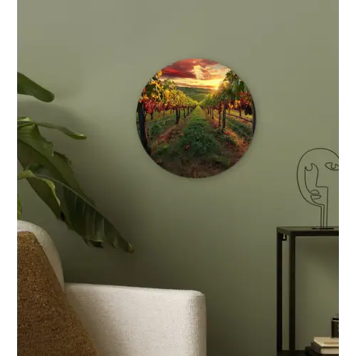 Wijngaard - Druiven - Zonsondergang Wandcirkel plexiglas klein -sfeer3
